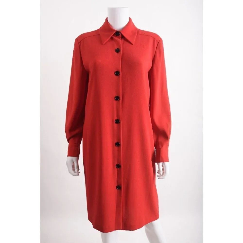 Vintage Linda Allard Ellen Tracy Womans Shift Shirt Dress Size 4 Red Long sleeve